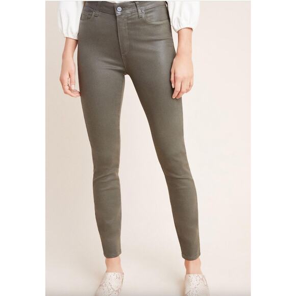 Anthropologie Paige Hoxton High-Rise Coated Ankle Skinny Olive Jeans Size 29 NWT - Picture 1 of 11